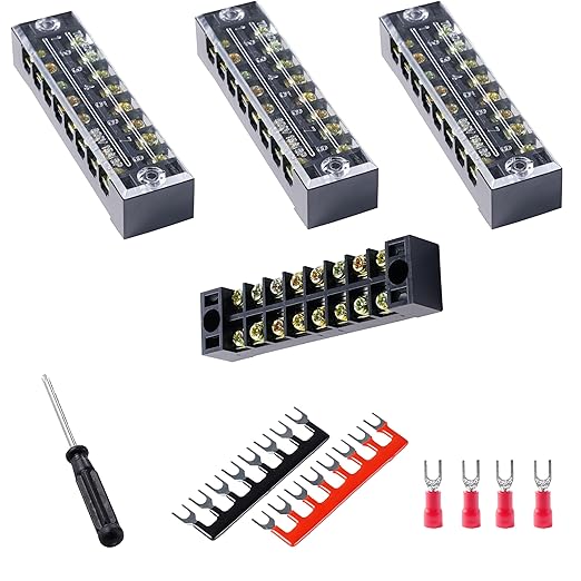 Terminal Block (4 Sets) 4Pcs 8 Positions Dual Row 600V 15A Screw Terminal Strip Blocks with Cover&4Pcs Pre-Insulated Barrier Termina Block Strip&32Pcs Insulated Fork Wire Connector