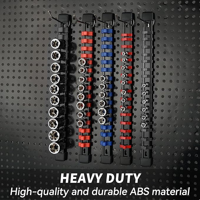 Socket Organizer Drive ABS Tools - Red Socket Holder, Premium Quality 12 Pieces Socket Holders Kit 1/4-Inch x 64 Clips, 3/8-Inch x 60 Clips, 1/2-Inch x 48 Clips（12PC,Red)
