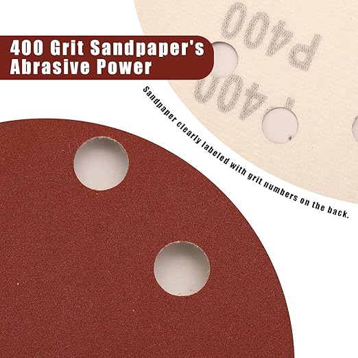 400 Grit 5 Inch Sanding Discs Hook and Loop Sandpaper, 150 PCS 8 Hole Adhesive Fine Sand Paper for Random Orbital Sander