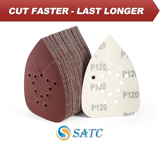 S SATC Mouse Sander Sandpaper 50PCS Mouse Sanding Pads 12 Holes Hook and Loop Sandpaper 120 Grit Detail Palm Sand Paper
