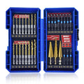 JEFE HEX 30pcs Impact Bit Set, Screwdriver Bit Set 11pcs, Hex Shank Drill Bit Set 16pcs, Step Drill Bit 3pcs, High Speed Steel Materialand Titanium Coating, S2 Alloy Steel Bits with Index Box