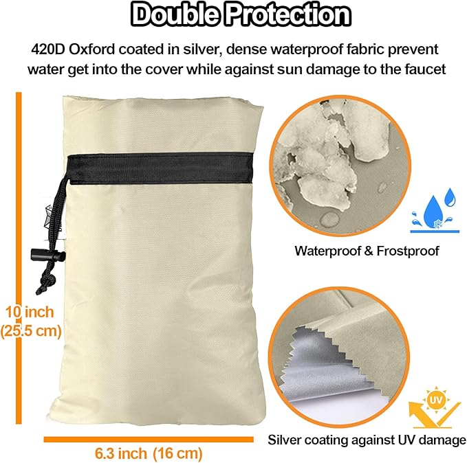 Enlarge Outdoor Faucet Cover for Winter Freeze Protection, 3M Thinsulate, 10"H x 6.3"W Hose Bib for Wall Taps Outside, Waterproof & Frost Free Insulated Spigot, 2 Pcs Faucet Socks - Sand