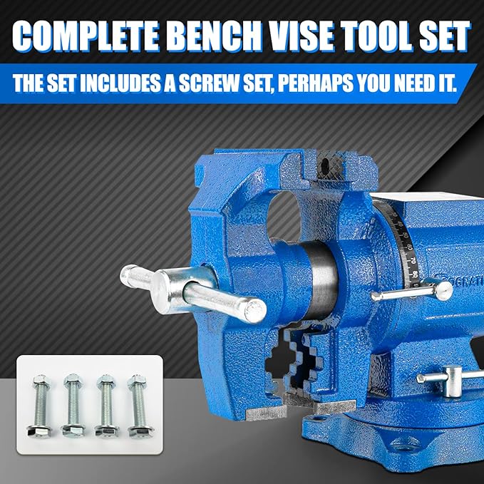 5-Inch Heavy Duty Bench Vise Ductile Iron Bench Vise 360° Multi-Purpose Bench Vice with Anvil, Clamp force 4000KG, Blue