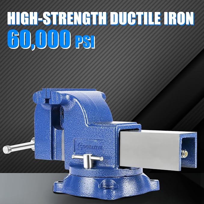 6" Heavy-Duty Bench Vise Ductile Iron Bench Vise 6 Inch 360° Swivel Bench Vice with Anvil Blue, Include Mini Bench Vice Clamp