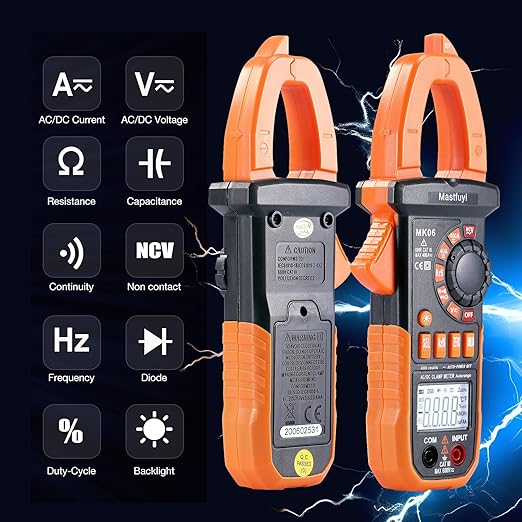 Clamp Meter Digital, AC/DC Current, Electrical Tester Digital, True RMS 4000 Counts, Auto-Ranging Measures AC/DC Voltage, Continuity, Frequency, Capacitance, Resistance, Duty-Cycle, Diodes