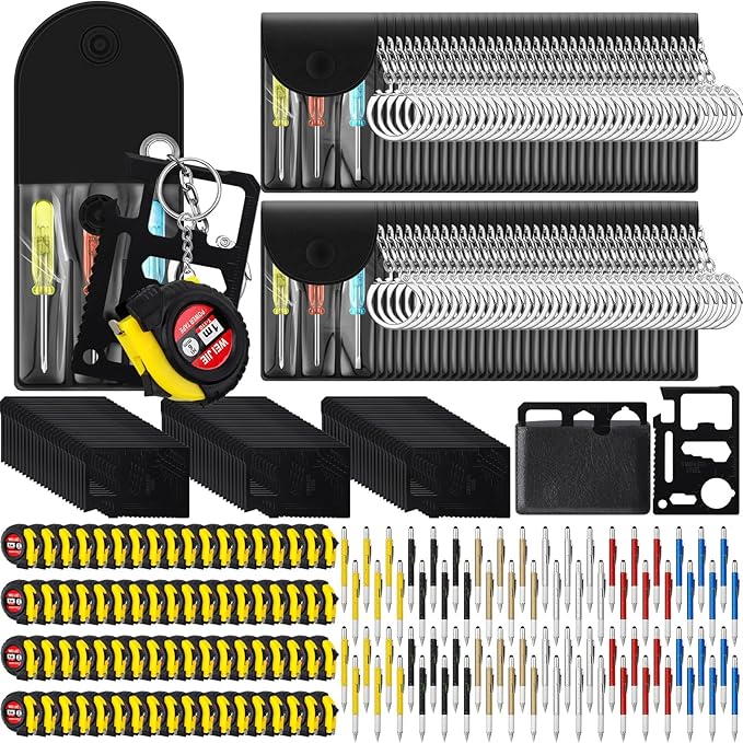 288 Pcs Mini Tape Screwdriver Keychain Set Christmas Men Gifts Bulk Adult Party Favors Multitool Pen Card Tool Measuring Keychains Stocking Christmas Stuffers for Men Dad (Multicolor)