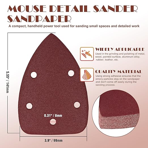 150 Grit Mouse Sander Sandpaper, Jamiikury 5 Hole Detail Sander Sandpaper Palm Sander Paper Mouse Sanding Pads Hook and Loop Sanding Sheets - Pack of 20