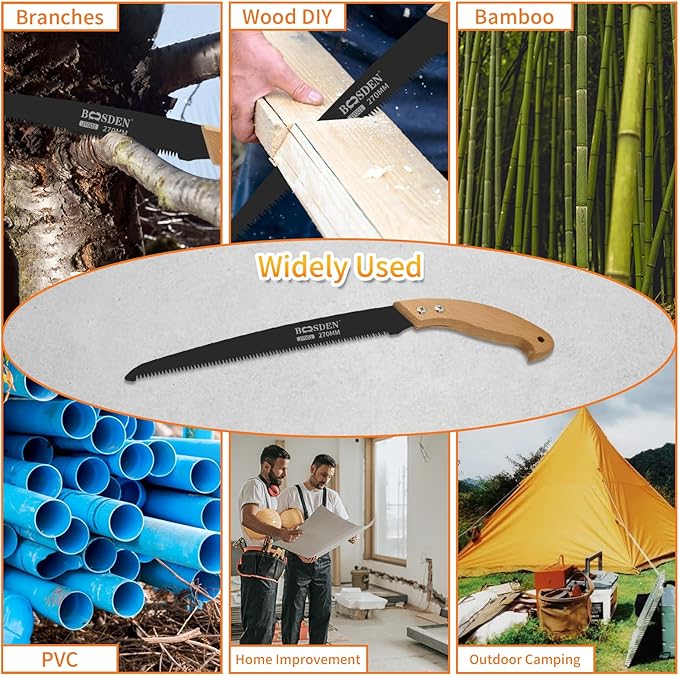 BOOSDEN 11'' Hand Pruning Saw, Japanese Trim Saw with Wood Handle, Hand Saws for Tree Trimming, Camping, Woodworking, Gardening