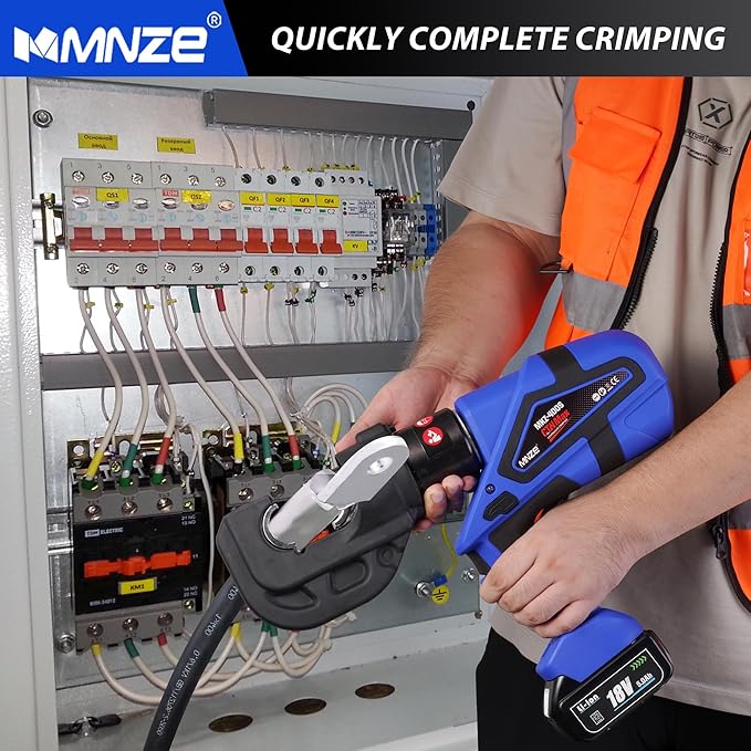 Electric Hydraulic Cable Lug Crimper Pliers Rechargeable Crimping Tool 12 Ton Electrical Terminal Cable Wire Fiber Crimper Kit with 12 Dies (MZ-MKZ-400)