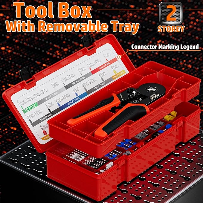 PEBA Ferrule Crimping Tool Kit, Hexagon Pliers AWG28-7 & 28 Sizes Ferrules(AWG24-8) for Electrical Wiring/DIY Terminals | Self-Adjusting Ratchet Crimper - Copper Ferrule Kit