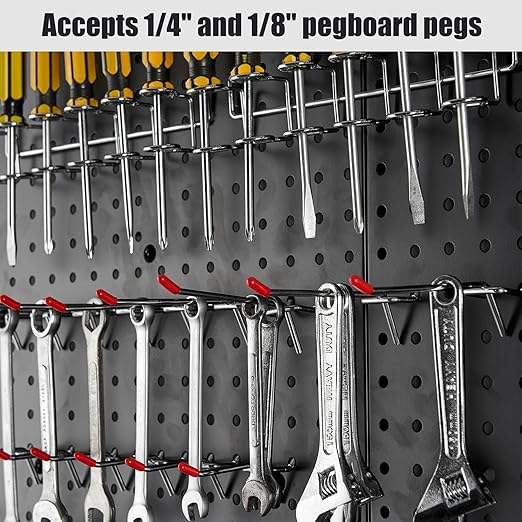 16x16 inch Wall Organizer Pegboard Panels, Black Metal Pegboard for Tool Storage, Workbench Tools Organization Peg Board(4PCS, Black)
