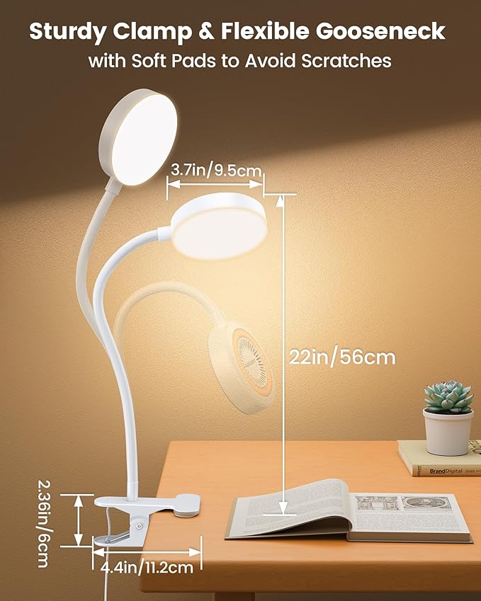 Glocusent 5W 72 LED Reading Clip on Light for Bed, Eye Caring Bed Lamp, 3 Colors & 5 Brightness Levels for Headboard with Adapter, Perfect for Reading, Working & Studying (White 2.0)