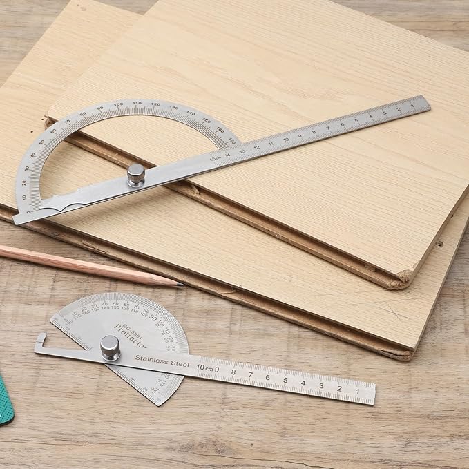 Stainless Steel Angle Protractor, 0-180° Round Head Protractor 0-180 Degrees Angle Finder Craftsman Ruler 10 cm Woodworking Rulers Measure Tool Machinist Tool Ruler Adjustable Woodworking
