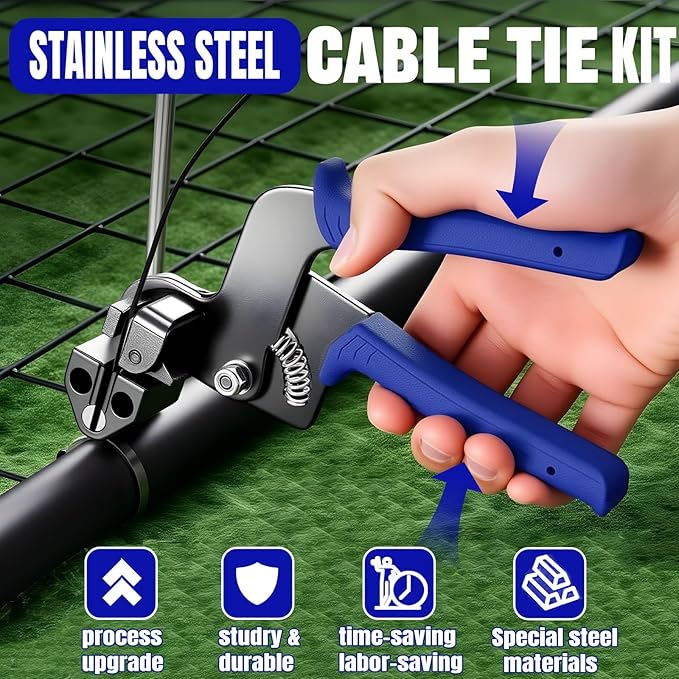 Metal Zip Ties Black & Stainless Steel Cable Tie Gun, for Fastening and Cutting Stainless Steel Zip Ties, 150pcs (8" 11.8" 15.75") fence ties for Chain Link Fence, Chicken Coop