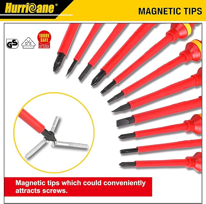 HURRICANE 1000V Insulated Electrician Screwdriver Set, All-in-One Premium Professional 13-Pieces CR-V Magnetic Phillips Slotted Pozidriv Torx Screwdriver