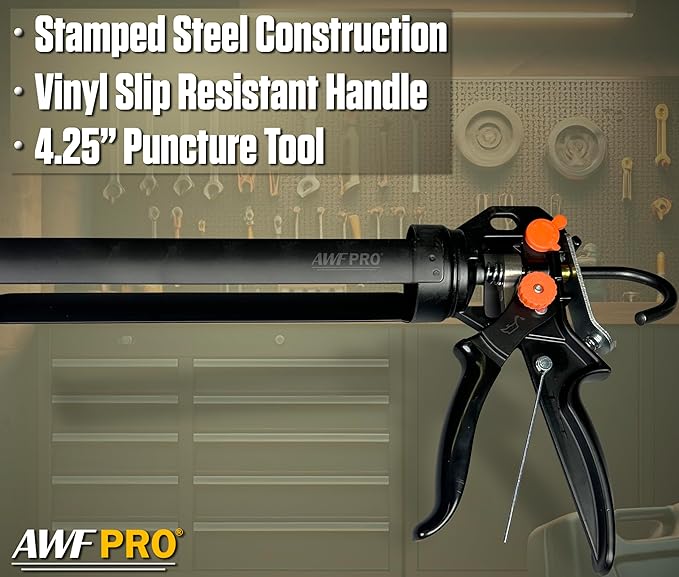 AWF PRO 29 oz Dual Thrust Caulk Gun - 25:1 or 12:1 Thrust Ratio, Dripless, Rotating Barrel, Comfort Grip, with Built-In Puncture Tool, Pack of 6