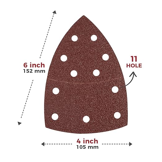 S SATC 50 PCS Mouse Sander Sandpaper 11 Holes 60 Grit Detail Sander Sandpaper Palm Sander Paper Hook and Loop Sander Pads Triangular Sanding Sheets