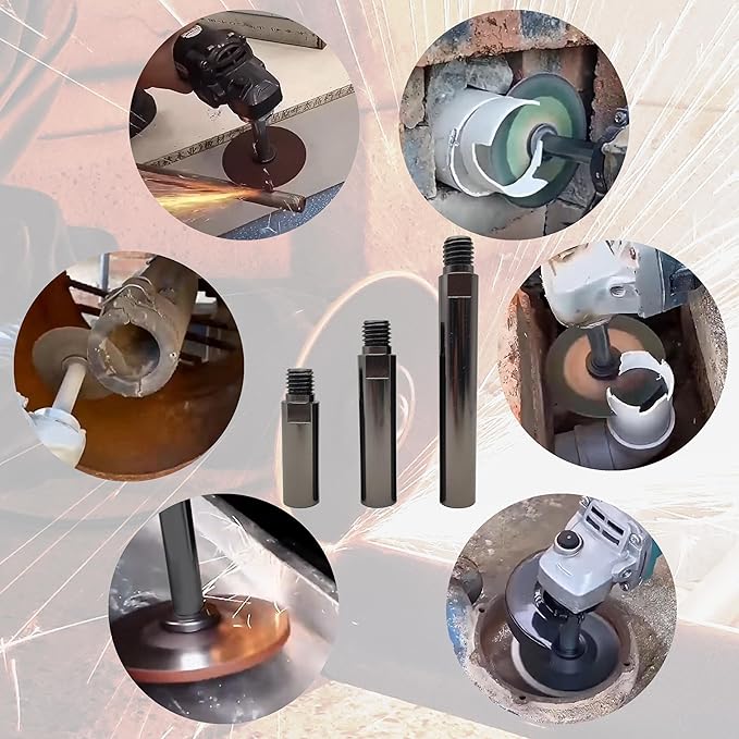 5/8"-11 Glossy Black Angle Grinder Extension Shaft Connecting Rod with Grinder Adjustable Spanner Wrench Flange Nut kit Car Polisher Airway Buff Extender Rotary Extension Kit(Black 3" & 4" & 5.5")