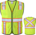 Class 2 Safety Vest with Zipper Front and multiple Pockets, High Visibility Vest, Meets ANSI/ISEA Standards