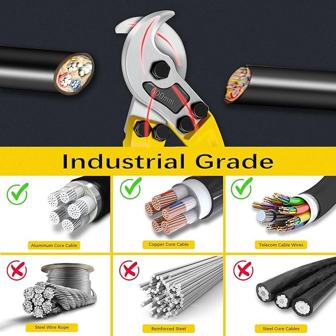 24 Inch Heavy Duty Cable Cutter, Carbon Steel Wire Rope Cutter for Aluminum and Copper Wire Rope, Multi-Functional Labor Saving Long Arm Wire Cutter Pliers with Ergonomic Design