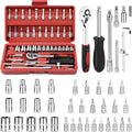 Socket Set, 46 PCS 1/4 Inch Drive Socket Wrench Set, Ratchet Wreches Set with Bit Socket Set Metric & Extension Bar for Auto Repairing and Household, with Storage case