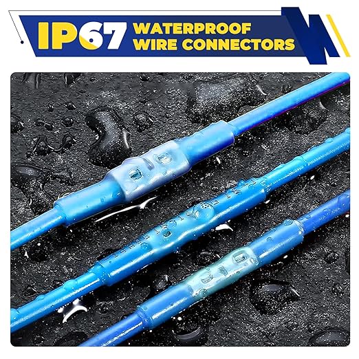 FORCA 740PCS Heat Shrink Wire Connectors Kit, AWG 16-14 Marine Grade Waterproof Crimp, Electrical Solder Seal, Ring Fork Spade Bullet Solder Butt Connectors Blue(13 Types)
