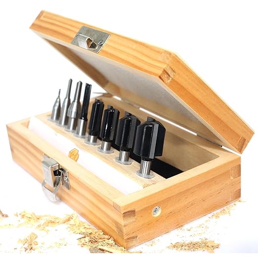 8Pcs Straight Router Bit 1/4 Shank,Cutting Diameter 1/16"-1/8"-3/16"-1/4"-3/8"-1/2"-5/8"-3/4",CNC Carbide Straight Router Bits for Woodworking Routing, Plunging, Dadoing (Wooden Case Package)