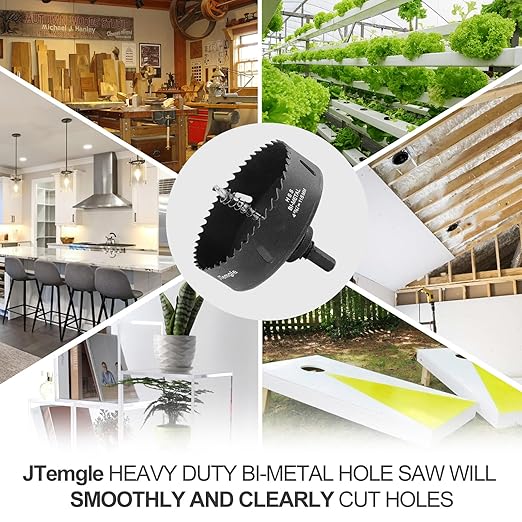 4-1/2 Inch Hole Saw with 1/2" Triangle Shank Quick Change Arbor, JTemgle Bi-Metal Hole Saw Heavy Duty Hole Cutting Tool for Cornhole Boards, Recessed Lights, Wood, Plastic, Drywall & Soft Metal