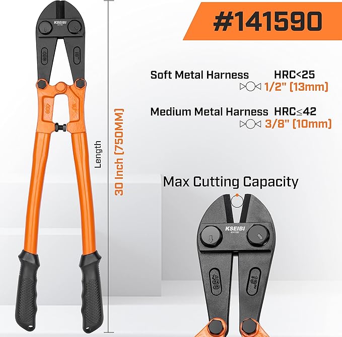 KSEIBI 141590 Heavy-Duty Large Bolt Cutter 30" for Cutting Fence, Steel Wire, Chain, Screws, Rivet, Padlock, and Metal Rods with Soft Grip Rubber Ergonomic Handle Cutters