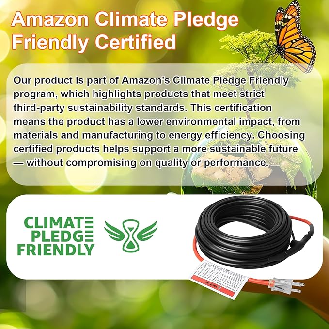 Intelligent Pipe Heat Cable for Pipe Freeze Protection, Self-Regulating Water Pipe Heat Cable for Metal and Plastic Home Pipes, Energy-Saving Heat Trace Cable, 50Ft, 120V