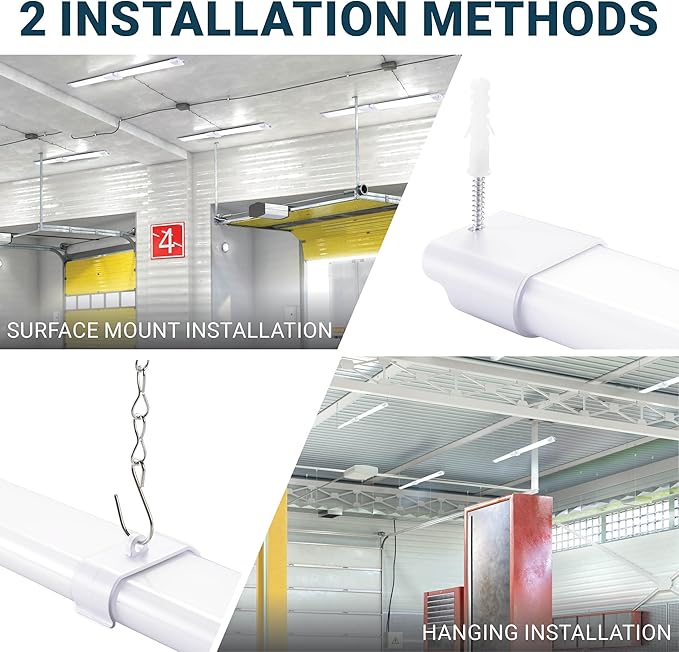 PARMIDA (4 Pack) Linkable LED Utility Shop Light, 45W, 3FT Integrated Fixture ETL 4500LM Plug-in Garage Lighting, On/Off Switch, Surface or Suspension Mount for Basement Workshop Office, White - 5000K