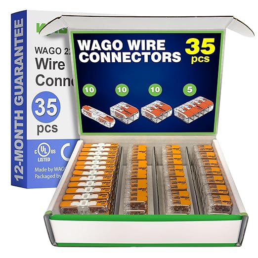 WAGO 221 Series 35pc Compact Splicing Wire Connectors | Includes (10x 221-2401), (10x 221-412), (10x 221-413), (5X 221-415) | WAGO Wire Connectors | 221 Straight Inline Splice | Electrical Lever Nuts