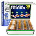 WAGO 221 Series 35pc Compact Splicing Wire Connectors | Includes (10x 221-2401), (10x 221-412), (10x 221-413), (5X 221-415) | WAGO Wire Connectors | 221 Straight Inline Splice | Electrical Lever Nuts