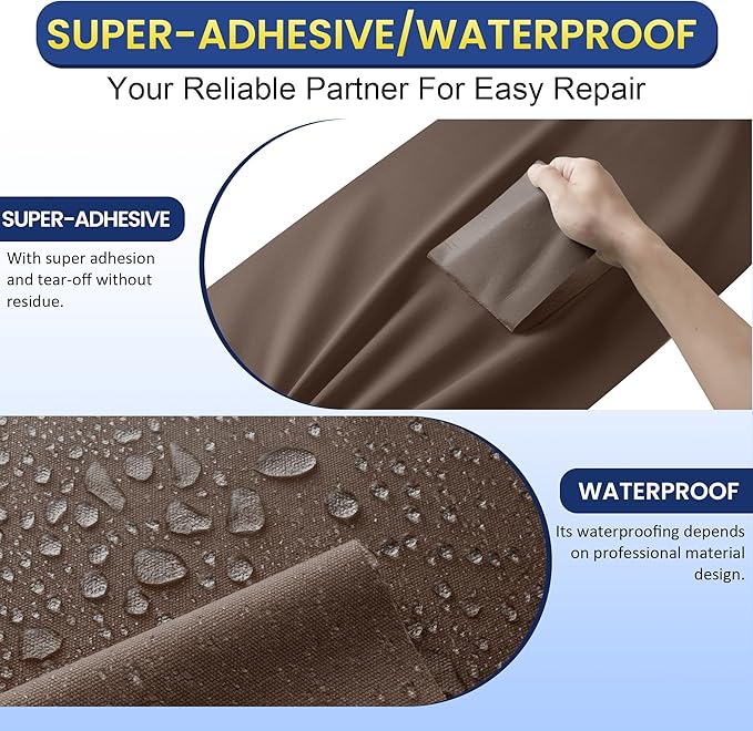 Self-Adhesive Canvas Repair Tape, 8.3" x 11" Waterproof Canvas Repair Patch, Fabric Patch Repairs Kit for Furniture, Tents, Sunbrellas, Boat Covers Awnings, Couches, Clothes, Bags Darker Brown