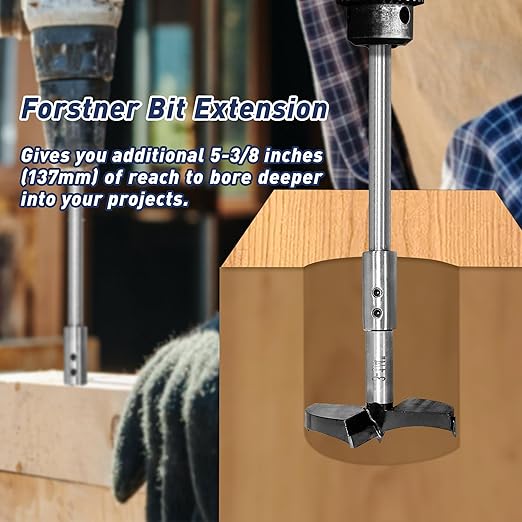 ASNOMY 6-11/16Inch Extra Long Forstner Bit Extension for Adding Over 5-3/8 inches of Drilling Depth to Your 2/5" Round or Hex Shafts Forstner Bit