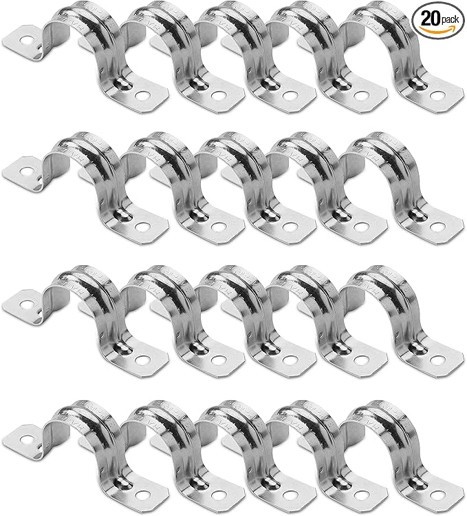OhLectric 2 Hole 1-1/4 Inch Pipe Strap - Reinforced Rib for Extra Strength - Zinc-Plated Steel Pipe Strap Clamp for Rigid & IMC Conduit - Snap-On Installation - Pack of 20; OL-43190