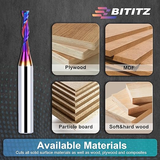 Upcut Spiral Router Bit 1/4 Inch Shank 1/8 Inch Cutting Diameter 1/2 inch Cutting Length with Extra Long Life Coating CNC Router Bits End Mill for Wood Cutting, Slot Mortise, Engraving
