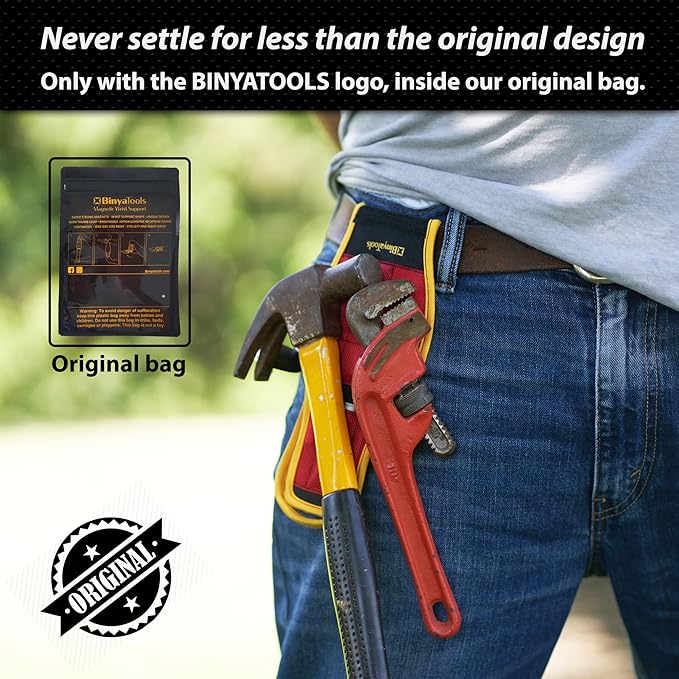 BINYATOOLS Magnetic Wristband RED Super Strong Magnets Holds Screws, Nails, Drill Bit. Unique Wrist Support Design Cool Gadget Gifts for Fathers, Boyfriends, Stocking Stuffers for Men