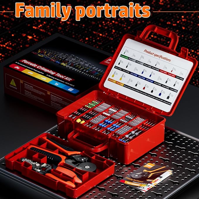 PEBA Ferrule Crimping Tool, with 24 Types of Wire Ferrules/Twin Ferrules Connectors and AWG 28-7 Self-Adjusting Crimping Pliers, Wire Stripper | Hexagonal Crimper for Insulated/Uninsulated Ferrules