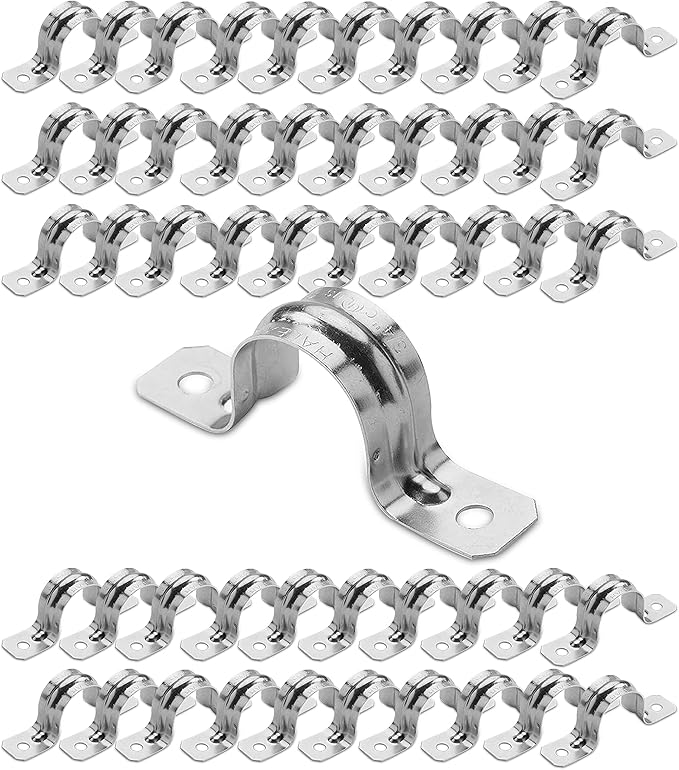 OhLectric OL-43176 Two Hole Rigid Pipe Strap - Sturdy Steel Strap Clamps - Zinc Plated Steel - Reinforced Rib - Corrosion Resistant - Easy to Install - 3/4 Inches (Pack of 50)