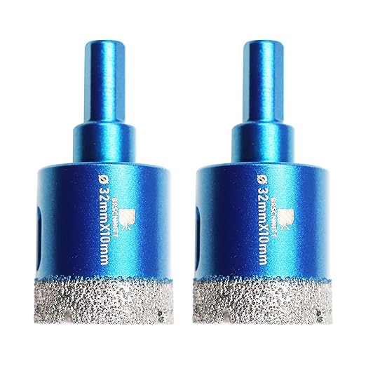 Dry Diamond Core Drill Bit Set,BRSCHNITT 2pcs/Pack 1 1/4 Inch (32 mm) Diamond Hole Saw Core Drill Bit with Triangle Shank for Porcelain Tile Ceramic Stone Granite Marble