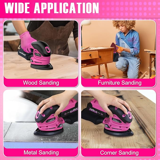Cordless Detail Sander - 20V Electric Hand Sander with 22Pcs Sandpapers, 12000 RPM Mouse Sander with Dust Bag, Compact Palm Sander Tool for Woodworking, 2.0Ah Battery and Charger Included