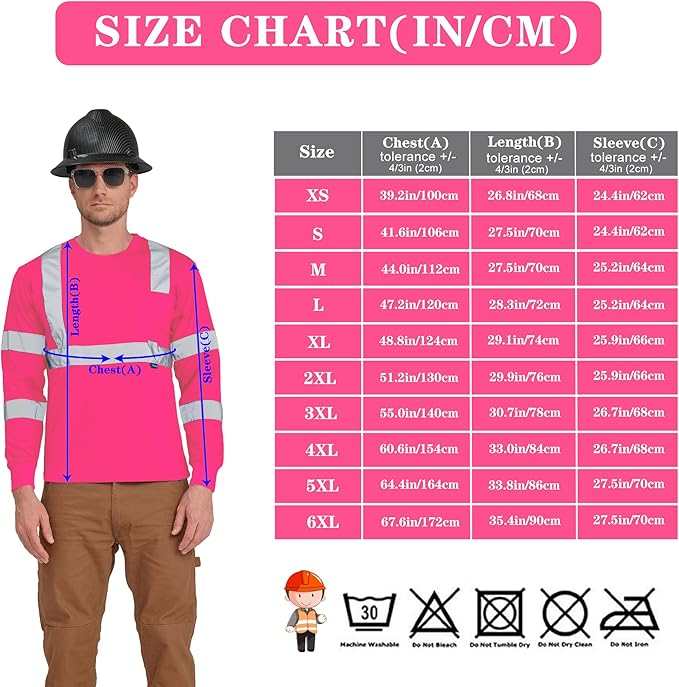 AYKRM Safety T Shirt Reflective High Visibility hi vis Long Sleeve T Shirt (XS-6XL)
