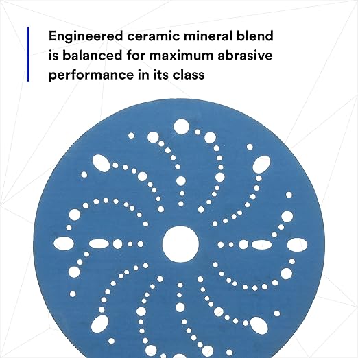 3M Hookit Blue Abrasive Discs 36183, Multi-Hole, Blend Preparation, Paint Preparation, 6 in, 600 Grade, 50 Discs/Carton