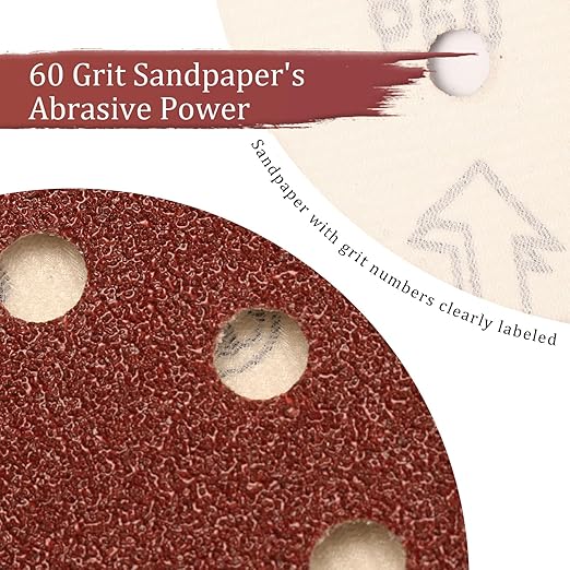 100 PCS 60 Grit 5 Inch Sanding Discs, Hook and Loop Sandpaper for Random Orbital Sander