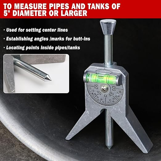 Pipe Center Finder, Pipefitter Tools w/Centering Head, Pipe Fitting Tools Center Finder Tool to Measure Pipe Diameter Over 0.5" and Up, 4" Y-Type Base Fitted with Adjustable Dial Bubble Protractor.