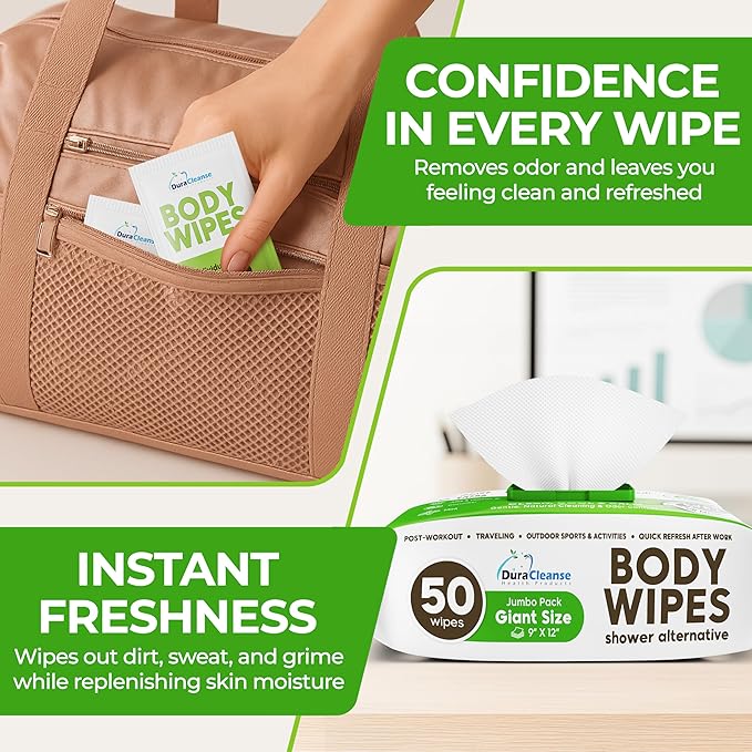 Body Wipes for Women, Extra Moist No Rinse Bathing Wipes (2pk), 100 XL Shower Cloths + 8 Deodorizing Bath Cloths - 9"x12" Travel Size After Gym Cleaning Essentials, Toiletries for Womens Hygiene