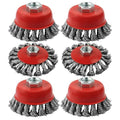 4 Inch Wire Wheel Cup Brush Set for Grinder, WENORA 6 Pack Wire Wheels for 4 1/2 Angle Grinder -5/8 Inch Threaded Arbor -0.02 Inch Carbon Steel Brush for Heavy Cleaning Rust Stripping