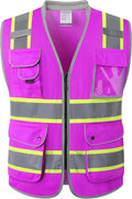 JKSafety 9 Pockets Hi-Vis Safety Vest Breathable Mesh Fabric Cushioned Collar Work Utility PPE Lightweight Industrial Work Gear ANSI/ISEA compliant (101-Purple M)
