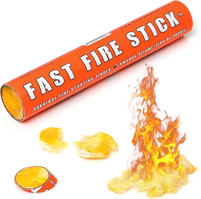 Fast Fire Stick - Survival Fire Starting Tinder, New Fat Rope Stick Version, Best Firestarter for Emergency, Survival, Campfire, Bushcraft, and Hiking - Waterproof & Non-Toxic